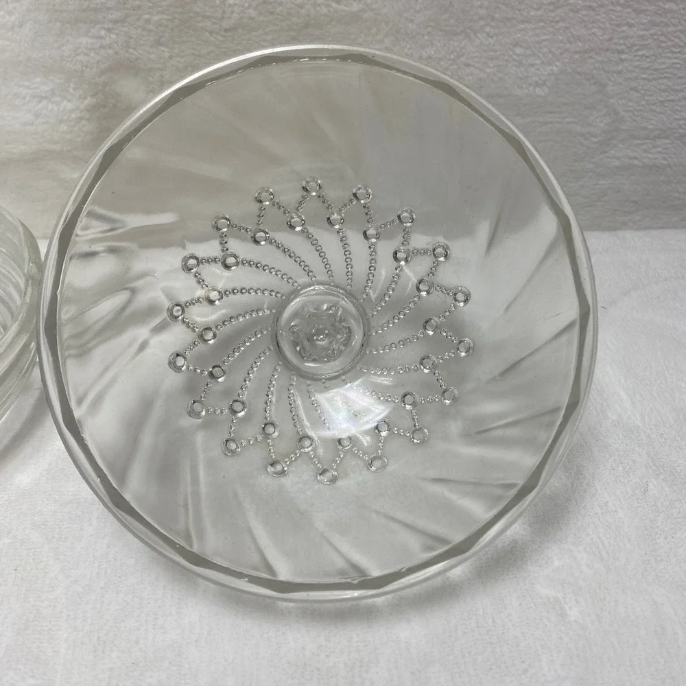 VTG Clear Glass Round Covered Candy Dish with Handles Sunburst‎ Pattern Lid